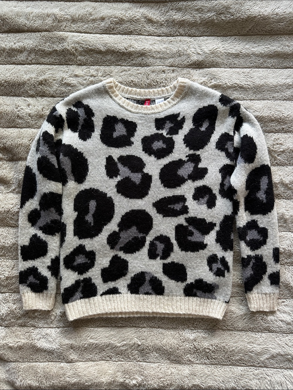 Divided Leopard Print Crewneck Sweater